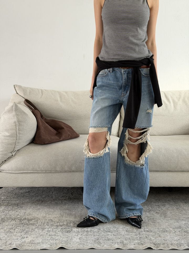 Baguette - Korean Women Fashion - #womensfashion - Vintage Low-Rise Denim Pants - 6