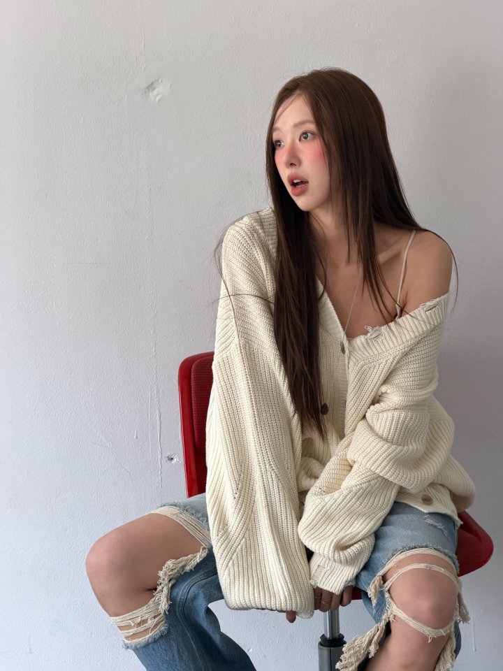 Baguette - Korean Women Fashion - #womensfashion - Vintage Waffle Knit Cardigan - 11