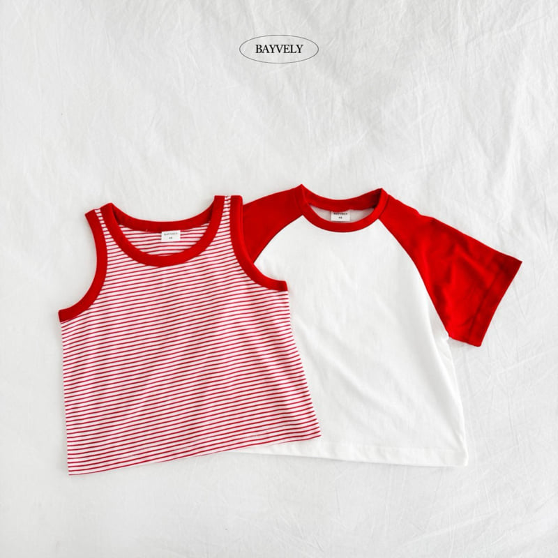 Bayvely - Korean Children Fashion - #childofig - Raglan Short Sleeve Tee Stripe Sleeveless Set - 2