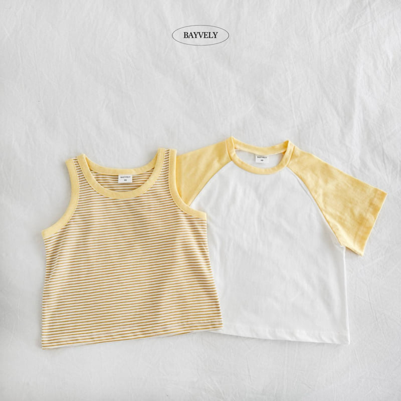 Bayvely - Korean Children Fashion - #childofig - Raglan Short Sleeve Tee Stripe Sleeveless Set - 3