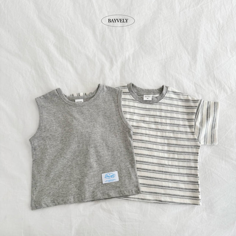 Bayvely - Korean Children Fashion - #childrensboutique - Stripe Plain Sleeveless Set - 5
