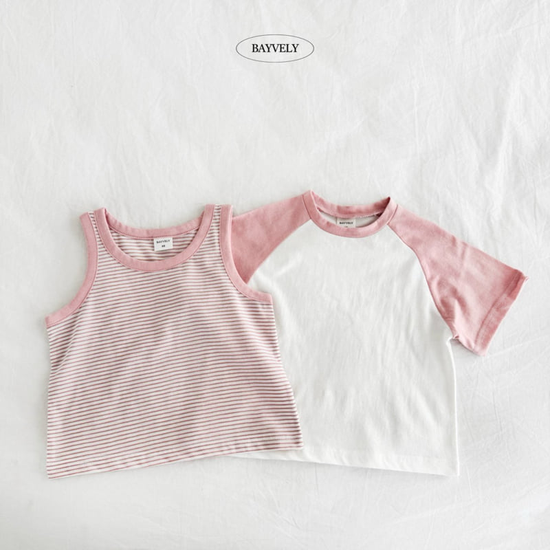 Bayvely - Korean Children Fashion - #childofig - Raglan Short Sleeve Tee Stripe Sleeveless Set - 4