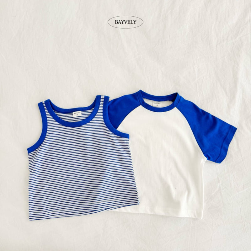 Bayvely - Korean Children Fashion - #designkidswear - Raglan Short Sleeve Tee Stripe Sleeveless Set - 5