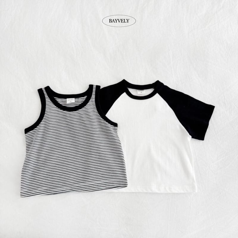 Bayvely - Korean Children Fashion - #discoveringself - Raglan Short Sleeve Tee Stripe Sleeveless Set - 6