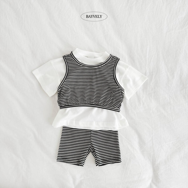 Bayvely - Korean Children Fashion - #kidzfashiontrend - Bike Plain Stripe Leggings Set - 10