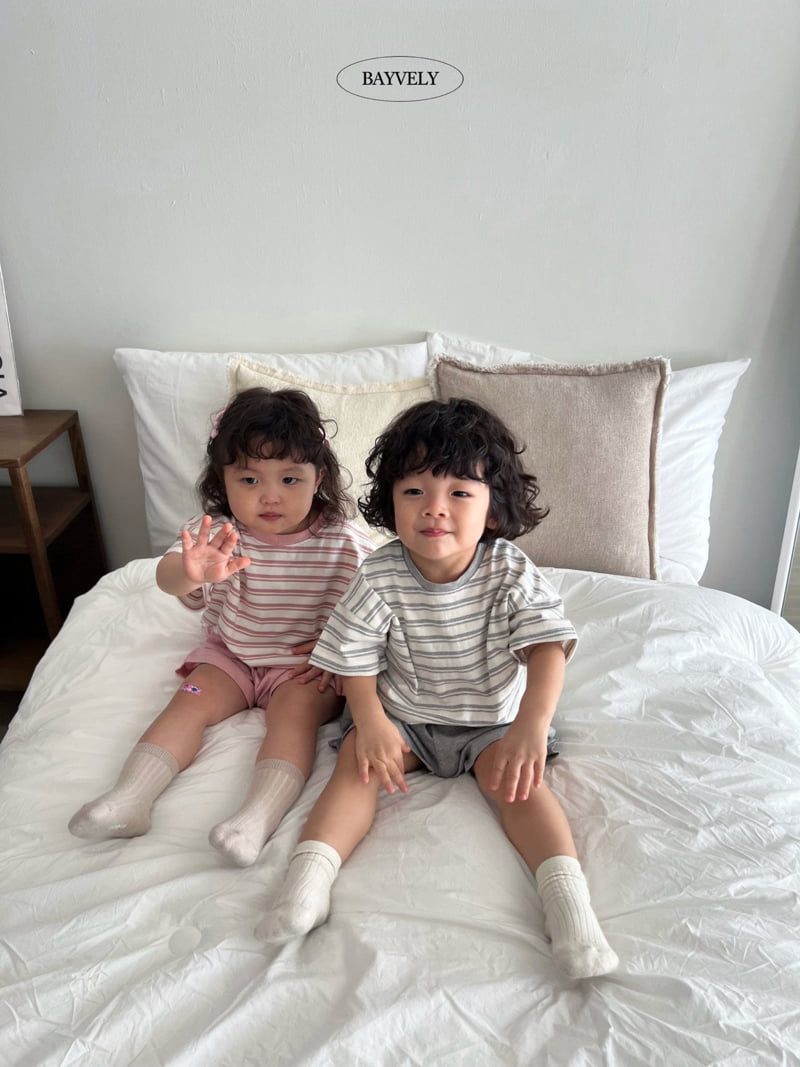 Bayvely - Korean Children Fashion - #kidzfashiontrend - Stripe Plain Sleeveless Set - 11