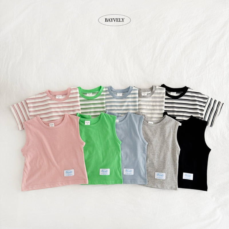 Bayvely - Korean Children Fashion - #minifashionista - Stripe Plain Sleeveless Set