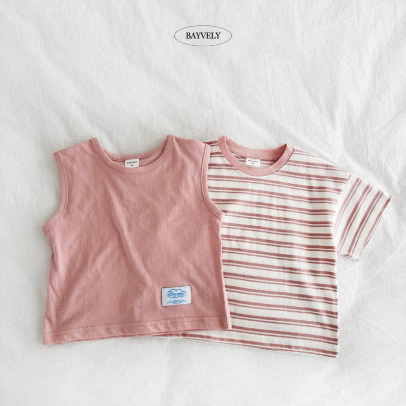 Bayvely - Korean Children Fashion - #prettylittlegirls - Stripe Plain Sleeveless Set - 2