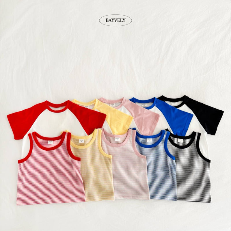 Bayvely - Korean Children Fashion - #prettylittlegirls - Raglan Short Sleeve Tee Stripe Sleeveless Set