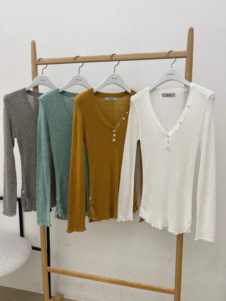 Buckle - Korean Women Fashion - #shopsmall - Diagonal V-Neck Knit Sweater