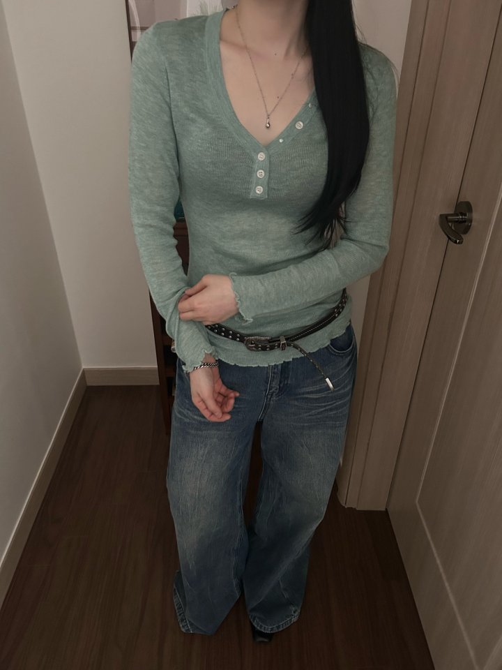 Buckle - Korean Women Fashion - #thatsdarling - Diagonal V-Neck Knit Sweater - 2