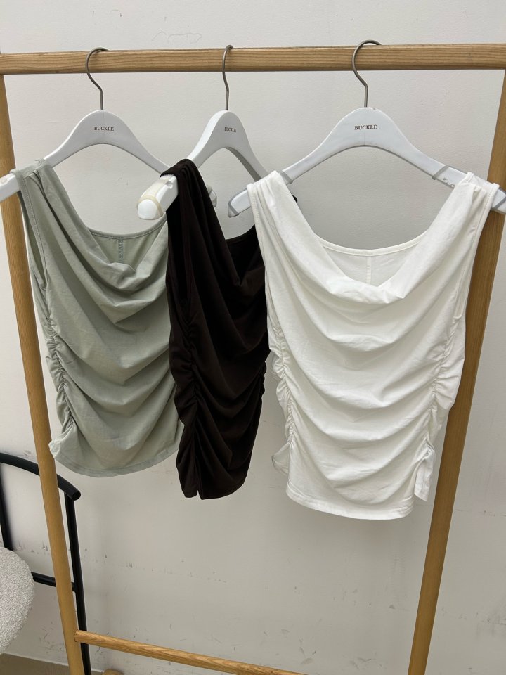 Buckle - Korean Women Fashion - #vintageinspired - Shirred Sleeveless Top