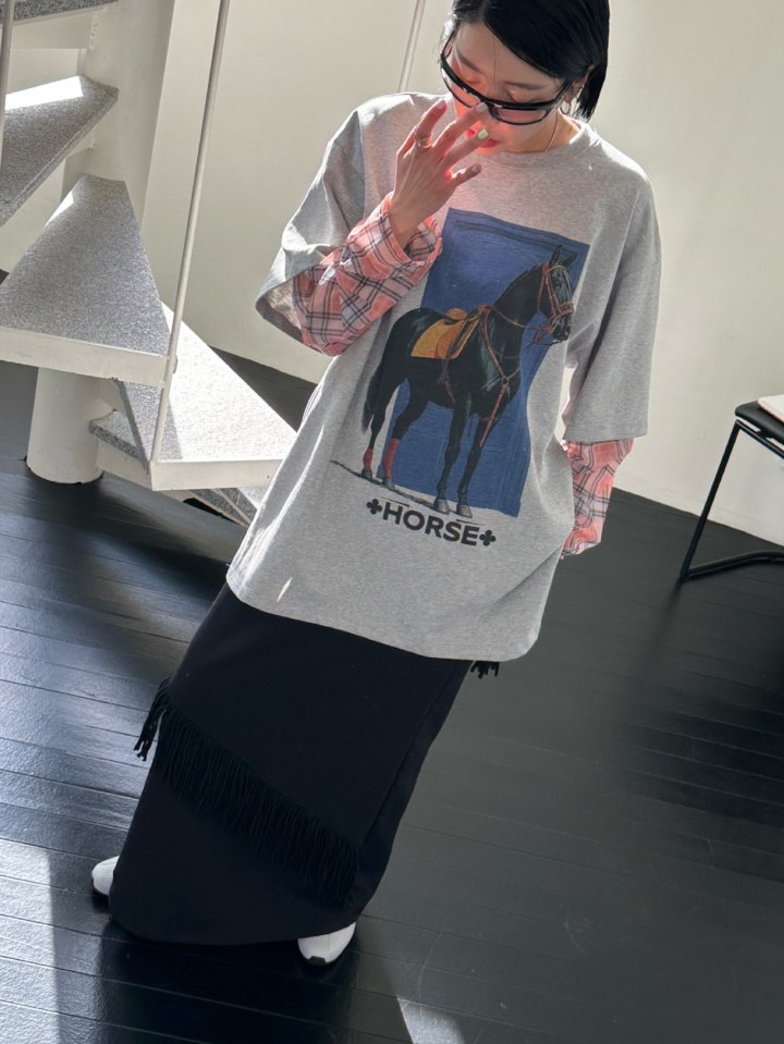 Chavi - Korean Women Fashion - #momslook - Horse Double Layer Tee - 9