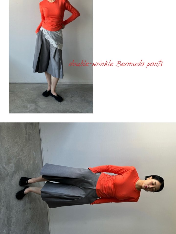 Chavi - Korean Women Fashion - #momslook - Pleated Bermuda Pants - 2