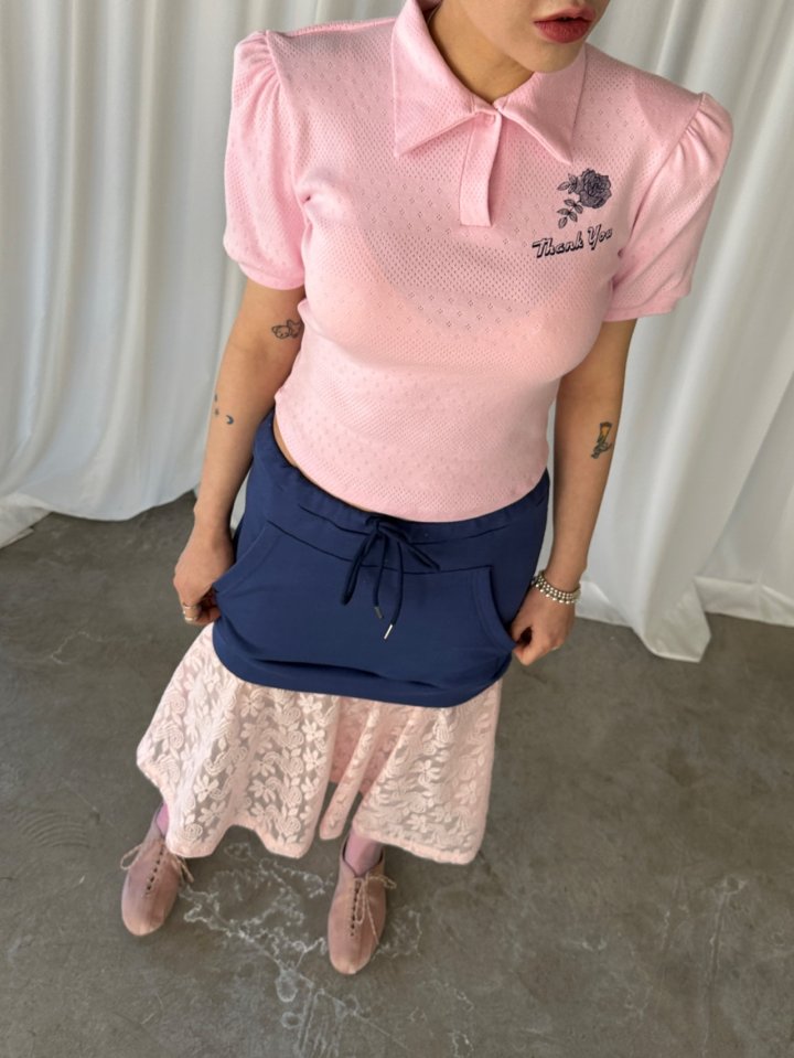 Chavi - Korean Women Fashion - #romanticstyle - Eyelet Collar Tee - 9