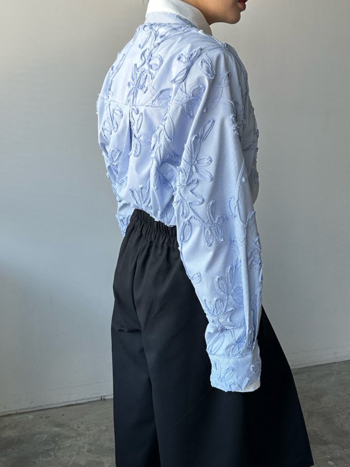 Chavi - Korean Women Fashion - #thatsdarling - Blue Embroidery Double Shirt - 12