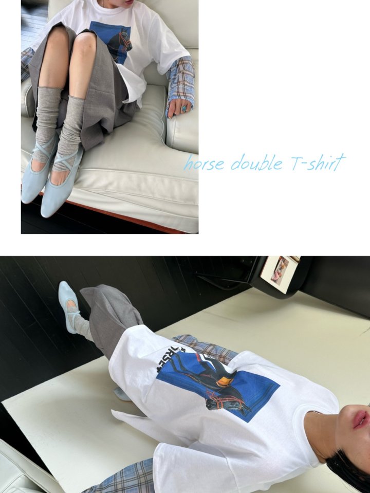 Chavi - Korean Women Fashion - #womensfashion - Horse Double Layer Tee - 2