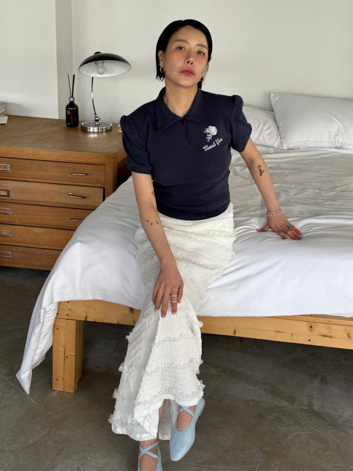 Chavi - Korean Women Fashion - #momslook - Eyelet Collar Tee - 4