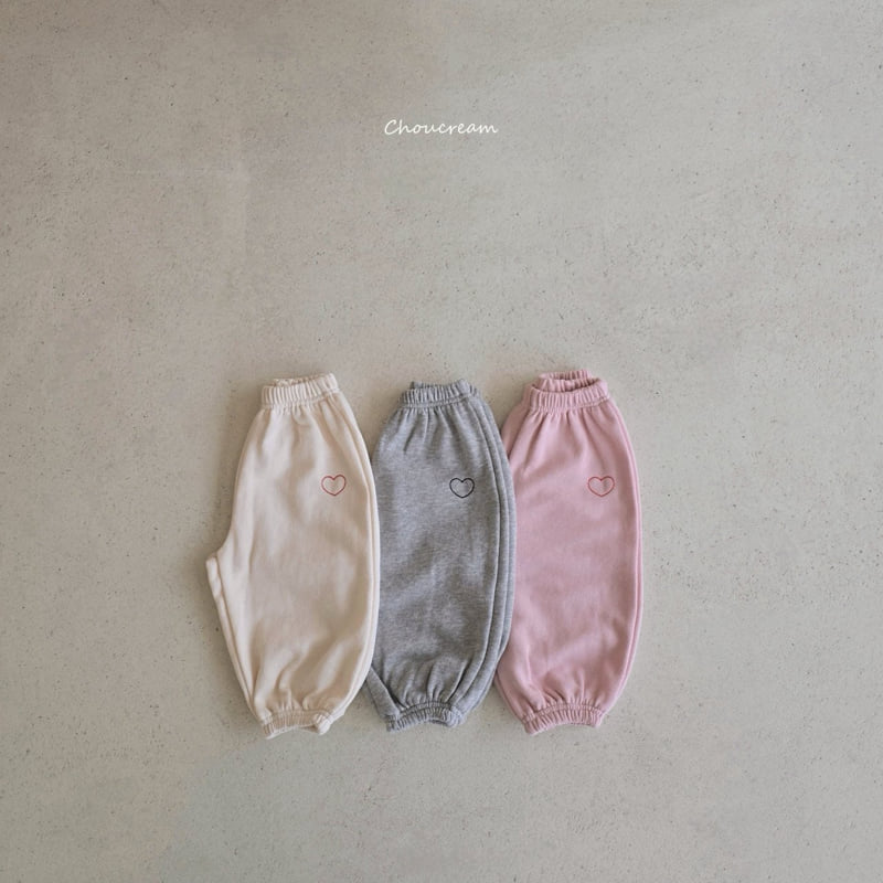 Choucream - Korean Baby Fashion - #babyoutfit - Heart Embroidery Jogger Pants