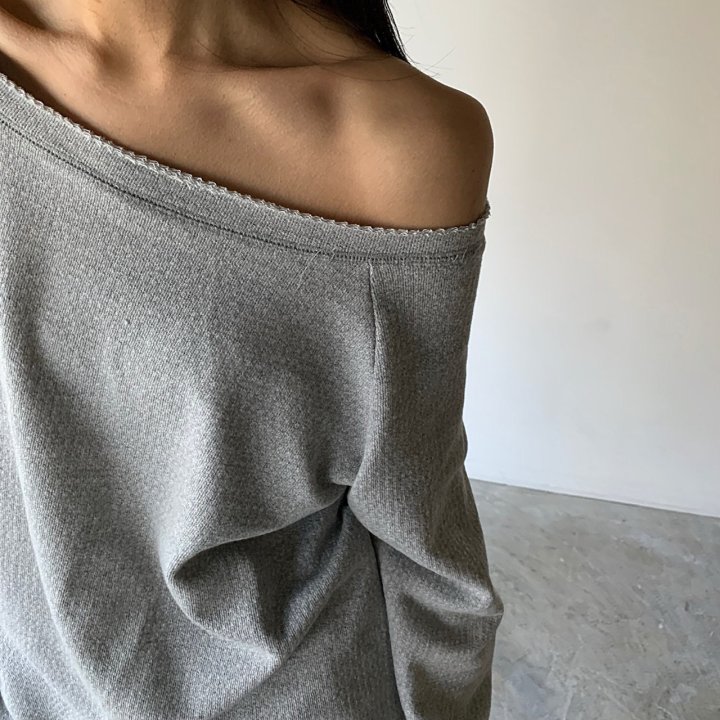 Cover - Korean Women Fashion - #momslook - Jacquard Off-Shoulder Sweatshirt - 8