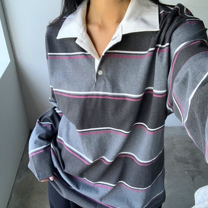 Cover - Korean Women Fashion - #momslook - Pigment Rugby Collar Tee - 3