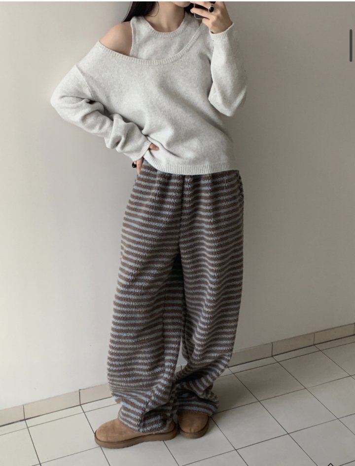 Cover - Korean Women Fashion - #momslook - Stripe Dumble Two-Way Pants - 2