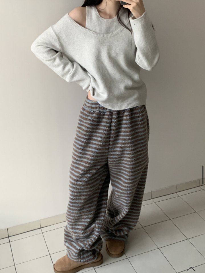 Cover - Korean Women Fashion - #momslook - Stripe Dumble Two-Way Pants - 3