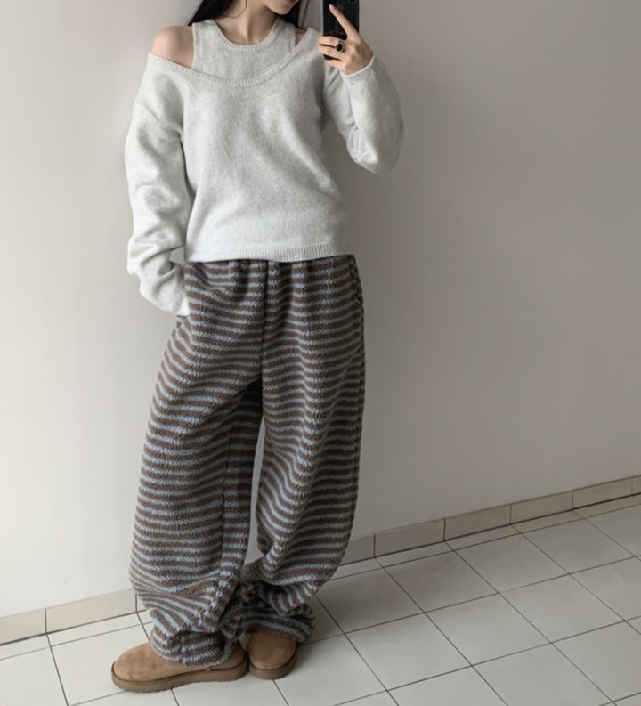 Cover - Korean Women Fashion - #momslook - Stripe Dumble Two-Way Pants - 4