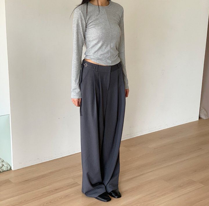 Cover - Korean Women Fashion - #womensfashion - Stripe Long Belted Slacks - 10
