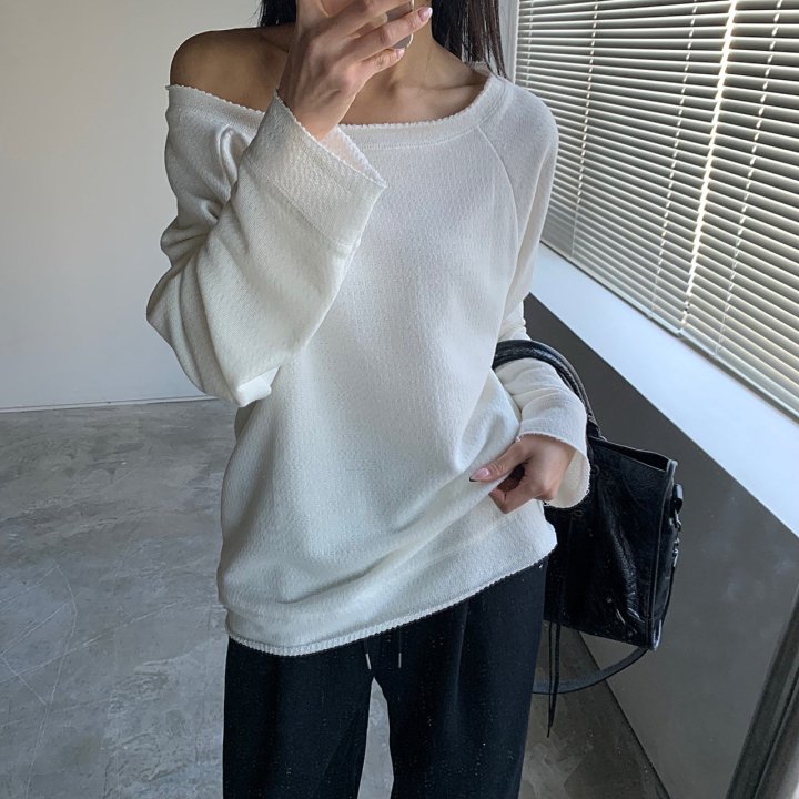 Cover - Korean Women Fashion - #womensfashion - Jacquard Off-Shoulder Sweatshirt