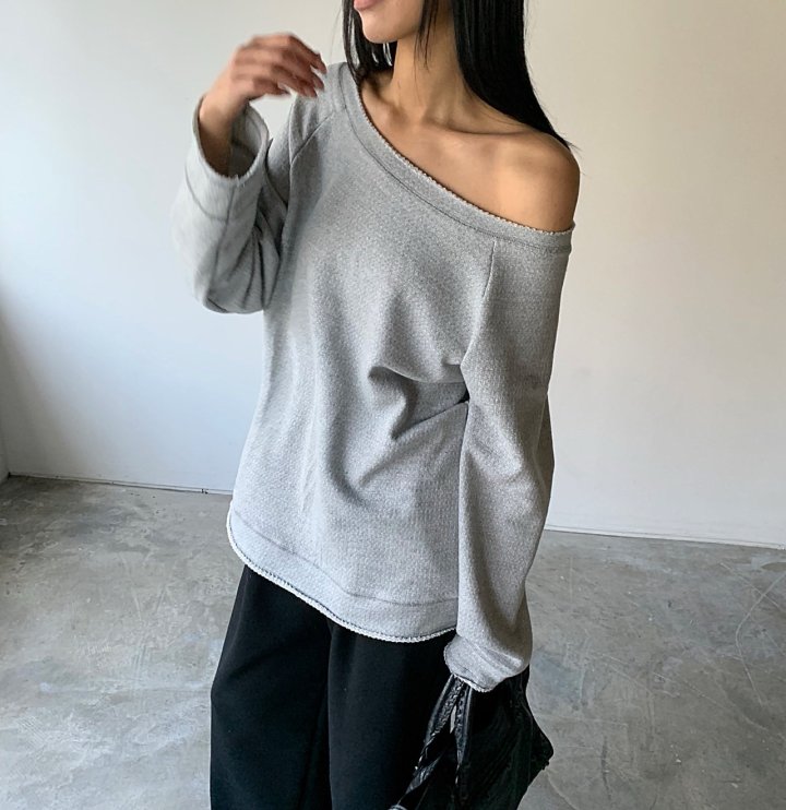 Cover - Korean Women Fashion - #womensfashion - Jacquard Off-Shoulder Sweatshirt - 11