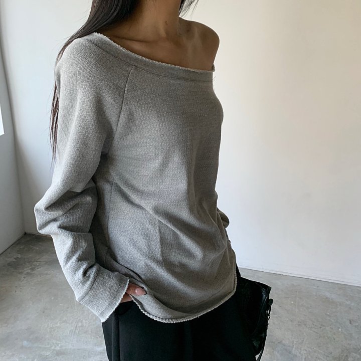Cover - Korean Women Fashion - #womensfashion - Jacquard Off-Shoulder Sweatshirt - 9