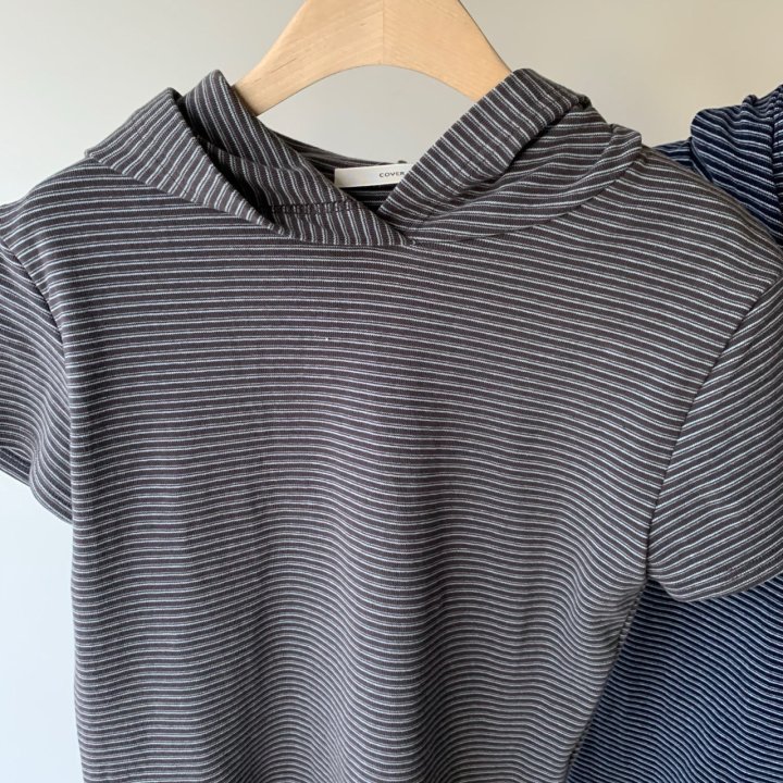 Cover - Korean Women Fashion - #momslook - Stripe Hoodie Short Sleeve Tee - 4