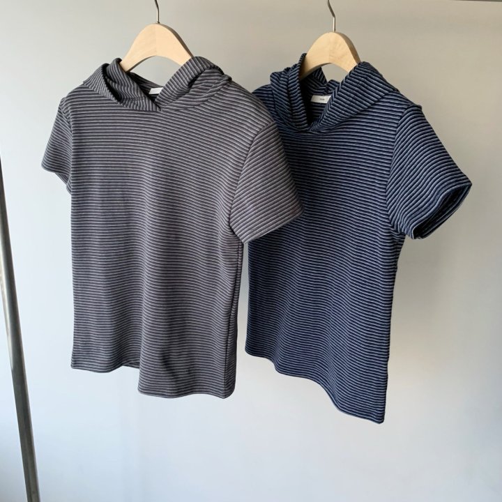 Cover - Korean Women Fashion - #womensfashion - Stripe Hoodie Short Sleeve Tee - 6