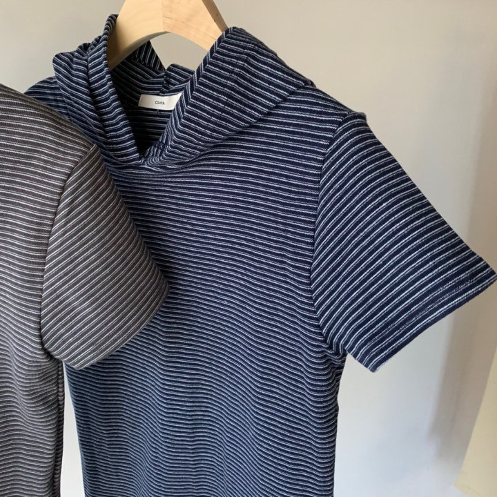 Cover - Korean Women Fashion - #womensfashion - Stripe Hoodie Short Sleeve Tee - 8