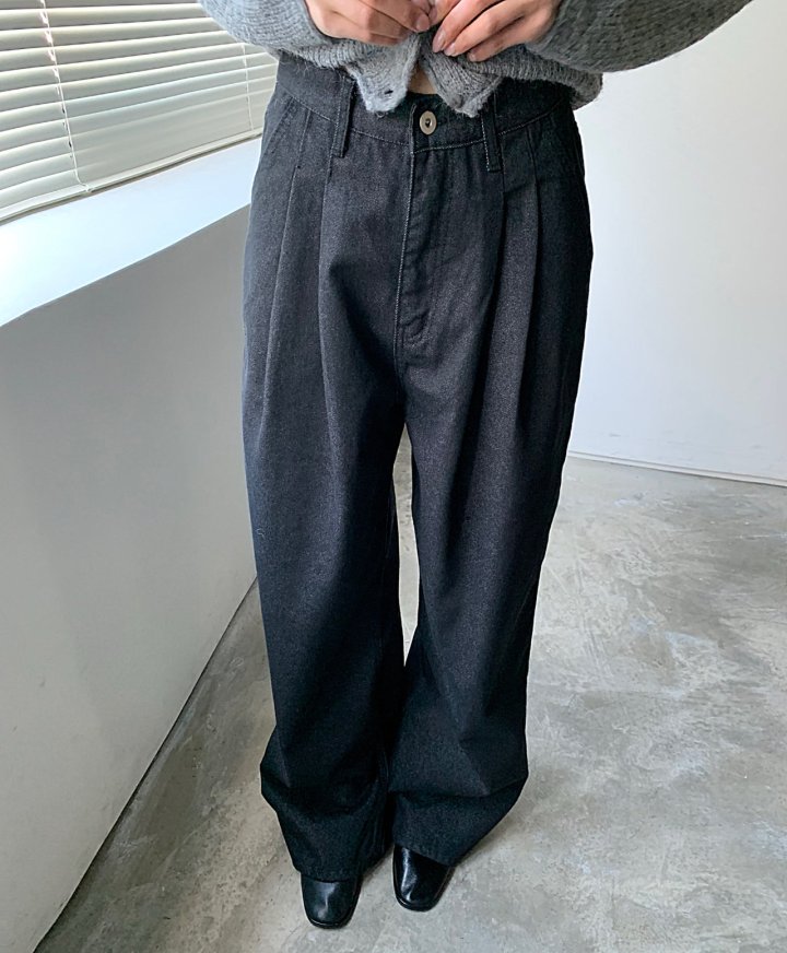 Cover - Korean Women Fashion - #womensfashion - Two-Tuck Wide Denim Pants - 2