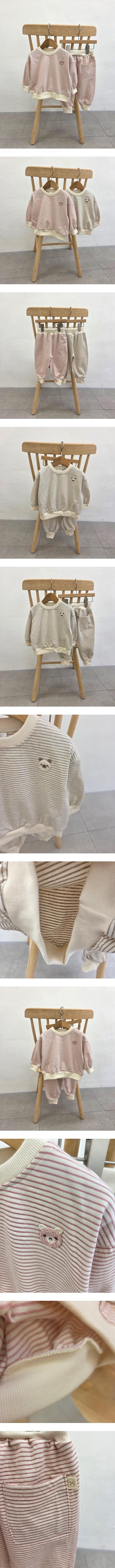 Dazzling - Korean Children Fashion - #childofig - Stripe Bear Top Bottom Set