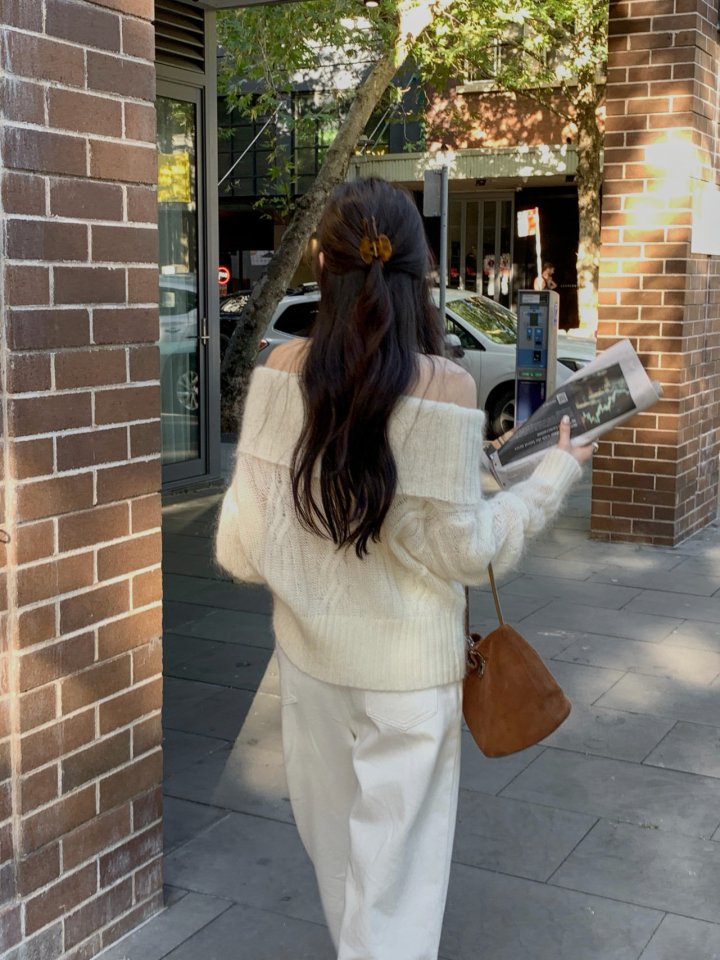 Dress Room - Korean Women Fashion - #momslook - Cable Off-Shoulder Wool Knit - 2
