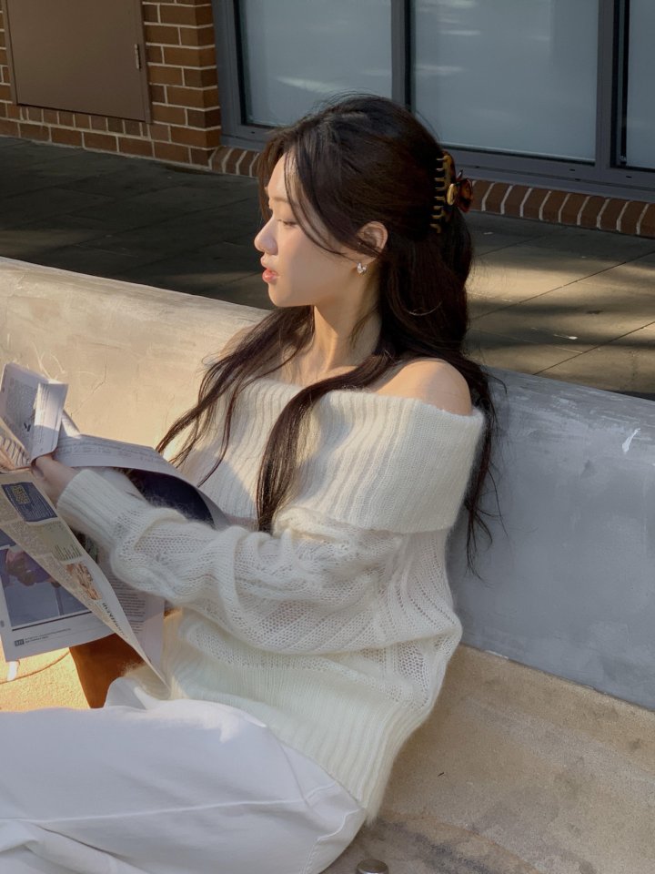 Dress Room - Korean Women Fashion - #womensfashion - Cable Off-Shoulder Wool Knit - 4
