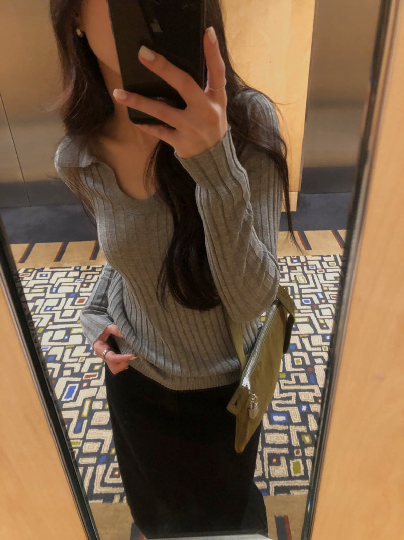 Dress Room - Korean Women Fashion - #momslook - Ash Collar Ribbed Knit
