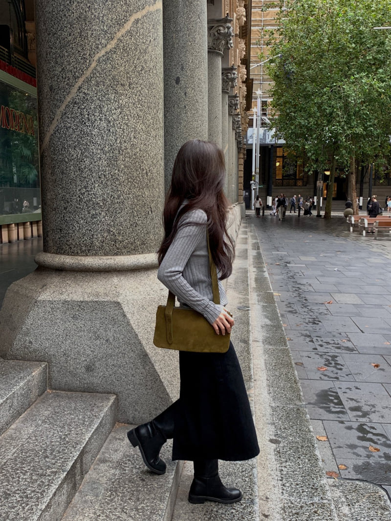 Dress Room - Korean Women Fashion - #momslook - Ash Collar Ribbed Knit - 3