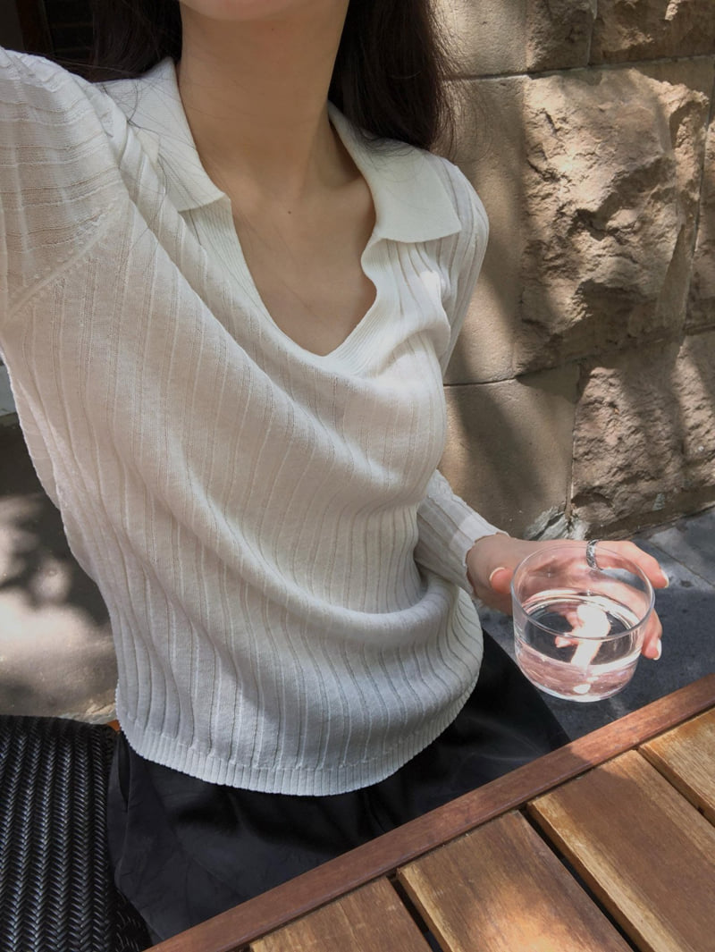 Dress Room - Korean Women Fashion - #momslook - Ash Collar Ribbed Knit - 4
