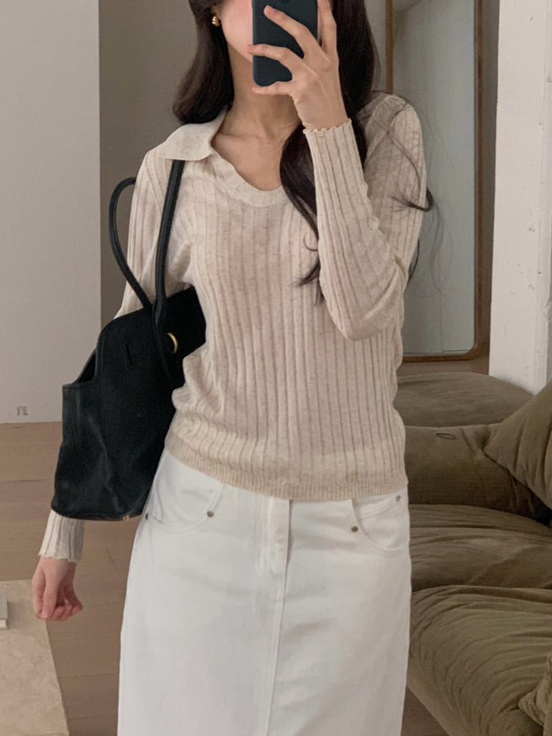 Dress Room - Korean Women Fashion - #womensfashion - Ash Collar Ribbed Knit - 8