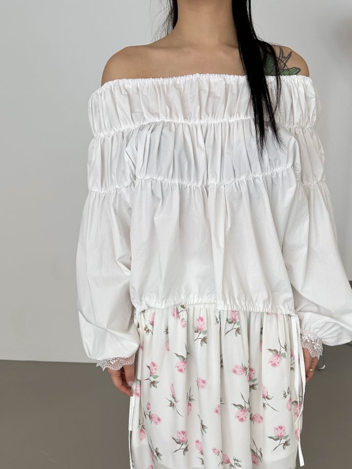 Dress U - Korean Women Fashion - #momslook - Lace Shirred Off-Shoulder Top - 10