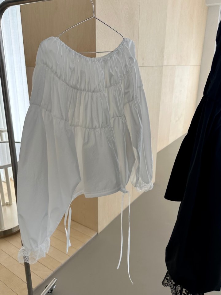 Dress U - Korean Women Fashion - #momslook - Lace Shirred Off-Shoulder Top - 2