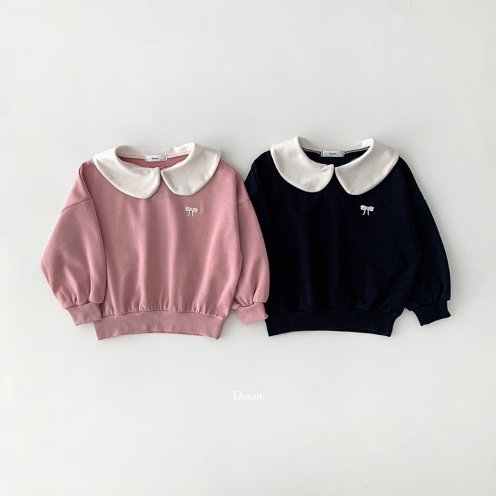Dsaint - Korean Children Fashion - #minifashionista - Round Ribbon Collar Sweatshirt - 4
