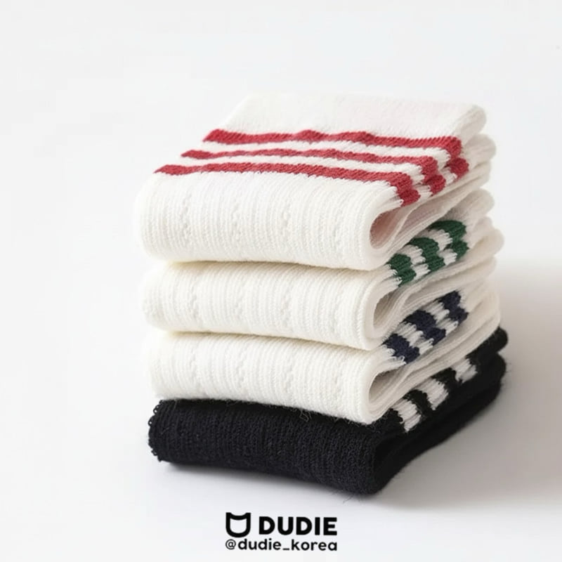 Dudie - Korean Children Fashion - #kidsstore - Three Line Socks Set (set of 4) - 3