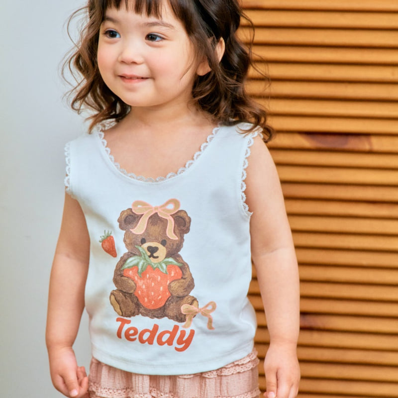 Firstblue - Korean Children Fashion - #Kfashion4kids - Bear Lace Sleeveless Tee - 2