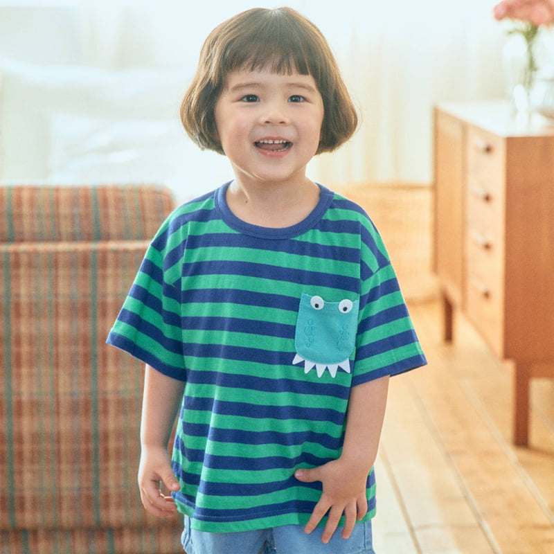 Firstblue - Korean Children Fashion - #Kfashion4kids - Pocket Dinosaur Short Sleeve Tee - 6
