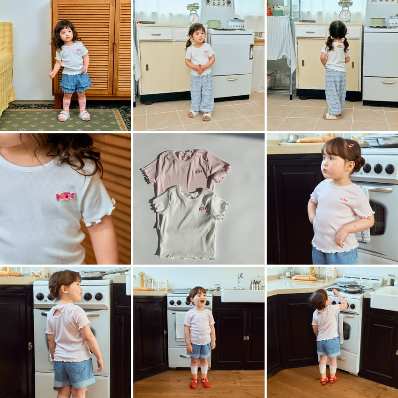 Firstblue - Korean Children Fashion - #Kfashion4kids - Heart Ribbon Short Sleeve Tee